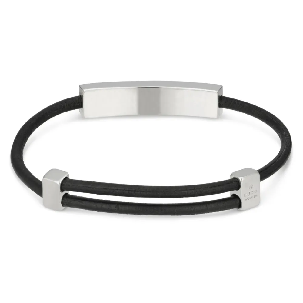 Gucci Smykker*Tag armbånd i sterlingsølv og læder med logo Grå