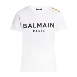Balmain T-Shirts*T-shirt med logo Hvid