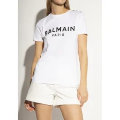 Balmain T-Shirts*T-shirt med logo Hvid