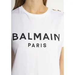 Balmain T-Shirts*T-shirt med logo Hvid