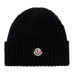 Moncler Huer & Kasketter*Uldhue med logo lap Sort