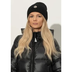 Moncler Huer & Kasketter*Uldhue med logo lap Sort