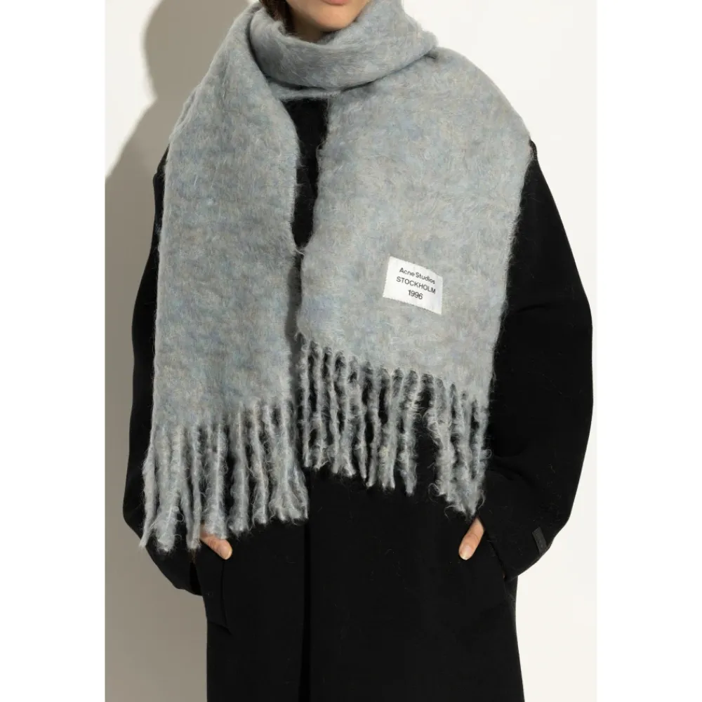 Acne Studios Tørklæder*Uldtørklæde med logo Blå