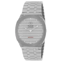 Gucci Ure*Uomo/Donna - YA163302 - 40mm 40 mm rustfrit stål flerlagskasse, tungt børstet urskive med rød GG727.25.A kalibergravering, armbånd i rustfrit stål med fem led Grå