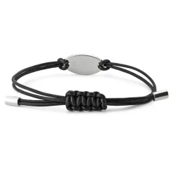 Gucci Smykker*Varemærkearmbånd i sterlingsølv og sort læderrem med oval mærke Grå