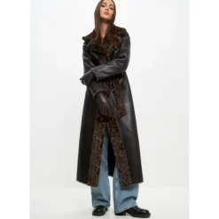 Cesare Gaspari Frakker*Vendbar Lang Vinter Faux Fur Frakke Sort