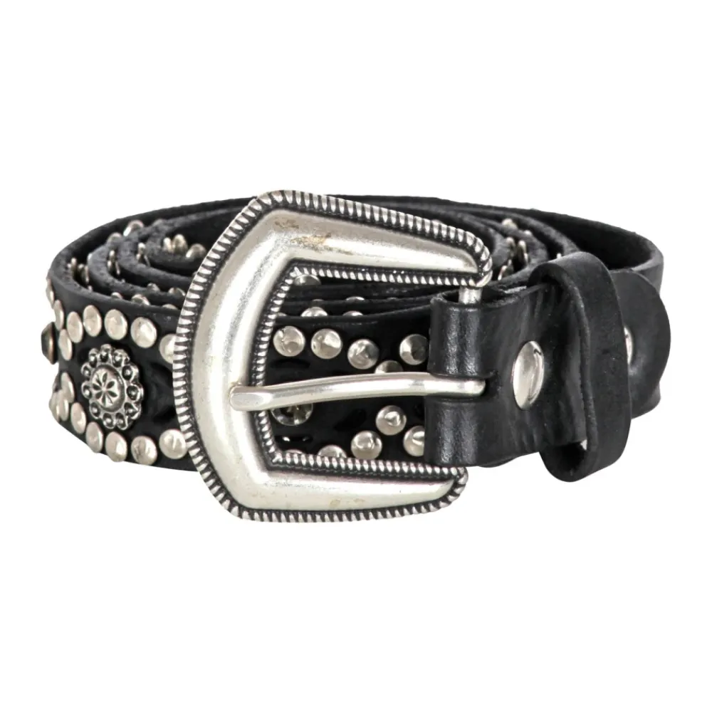 Campomaggi Bælter*Vintage læderbælte med nitter og nitter Sort