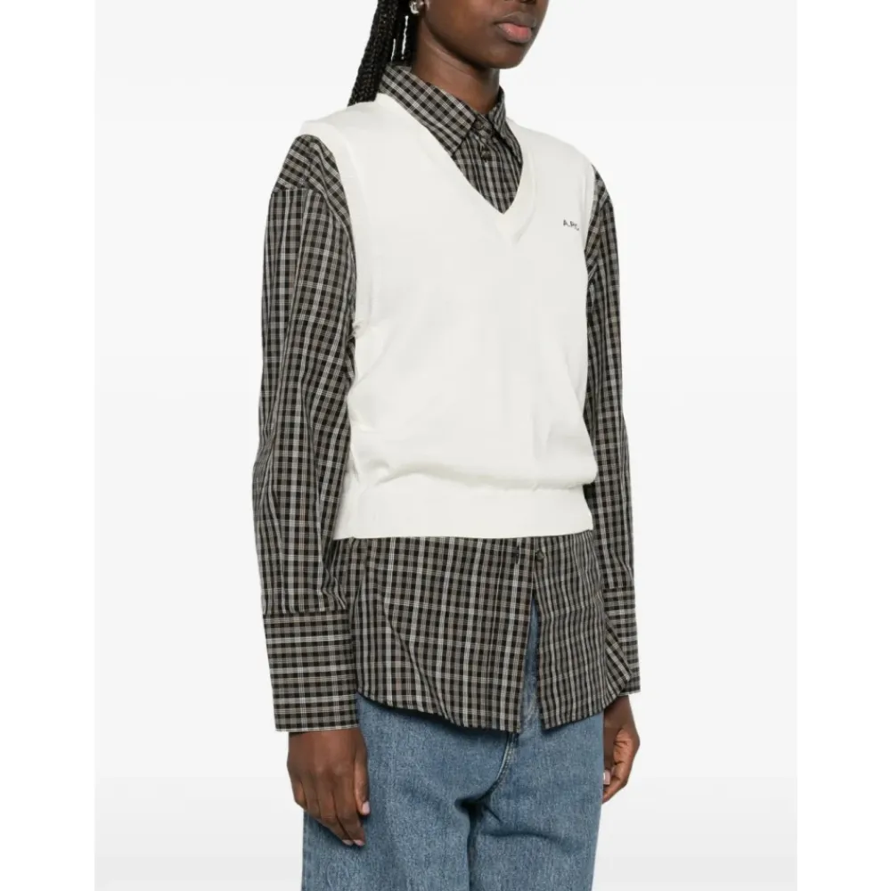 A.P.C. Striktrøjer & Sweatere*V-neck Vest Hvid