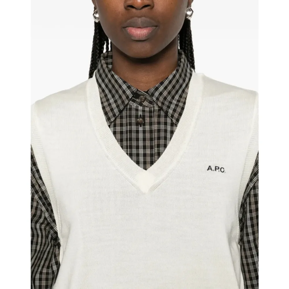A.P.C. Striktrøjer & Sweatere*V-neck Vest Hvid