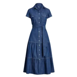 Polo Ralph Lauren Kjoler*Voluminøs Denim Maxi Kjole Blå