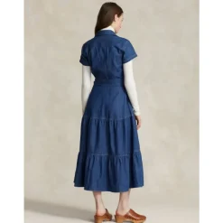 Polo Ralph Lauren Kjoler*Voluminøs Denim Maxi Kjole Blå