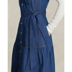 Polo Ralph Lauren Kjoler*Voluminøs Denim Maxi Kjole Blå