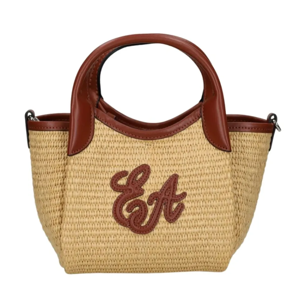 Emporio Armani Bæltetasker*Vævet strå lille shopper taske med logo Brun