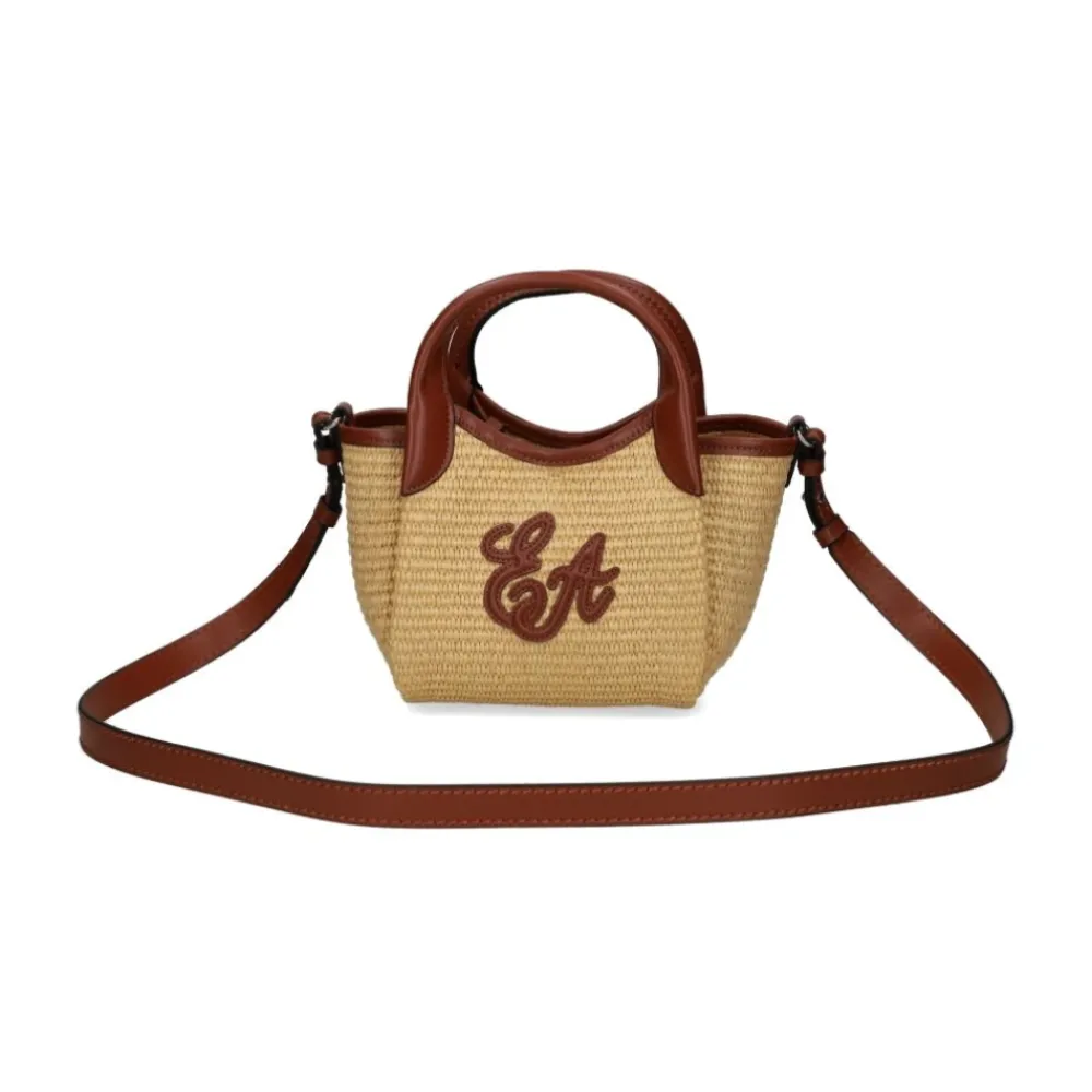 Emporio Armani Bæltetasker*Vævet strå lille shopper taske med logo Brun