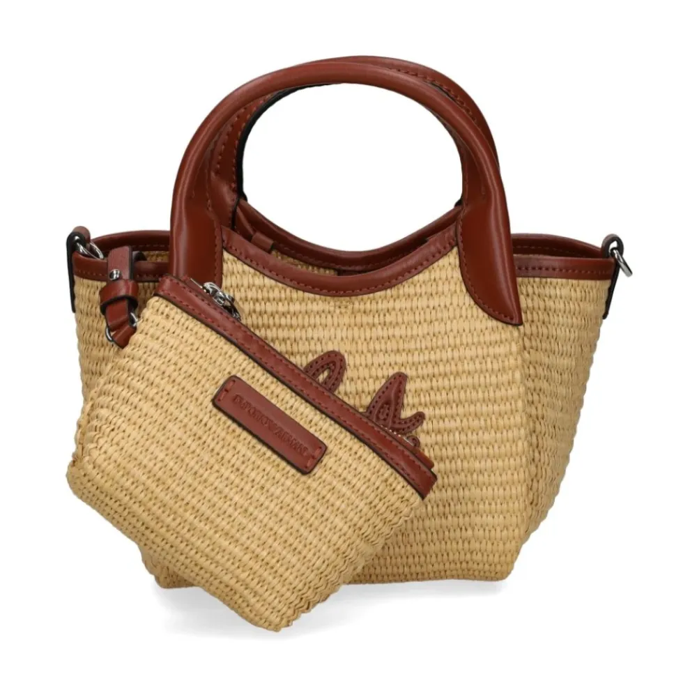 Emporio Armani Bæltetasker*Vævet strå lille shopper taske med logo Brun