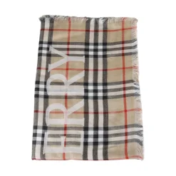 Burberry Tørklæder*Wide EKD Check Wool Silk Scarf Beige