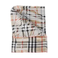 Burberry Tørklæder*Wide EKD Check Wool Silk Scarf Beige