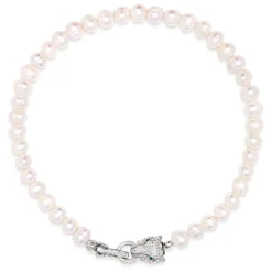 Nialaya Smykker*Women's Pearl Choker with Silver Panther Head Grå