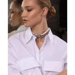 Nialaya Smykker*Women's Pearl Choker with Silver Panther Head Grå