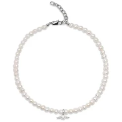 Nialaya Smykker*Women's Pearl Choker with Angel Wing Pendant Grå