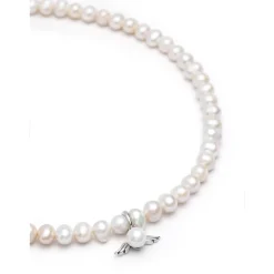 Nialaya Smykker*Women's Pearl Choker with Angel Wing Pendant Grå