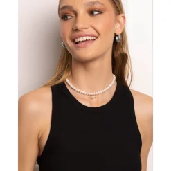 Nialaya Smykker*Women's Pearl Choker with Angel Wing Pendant Grå