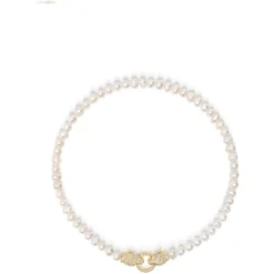 Nialaya Smykker*Women's Pearl Choker with Gold Double Panther Head Gul