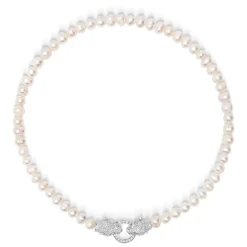 Nialaya Smykker*Women's Pearl Choker with Silver Double Panther Head Grå
