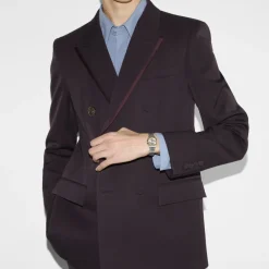 Gucci Ure*YA166503 - G-Flat 24mm rustfrit stål urkasse med 18 kt guldbelagt bezel og skruer; Sølvforzinket skive med romerske indekser kl. 12 og 6 og diamantindekser; Rustfrit stål armbånd Grå