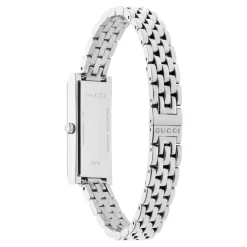 Gucci Ure*YA127504 - G-Frame Stålkasse, sort skive med 3 diamanter, stålarmbånd Grå