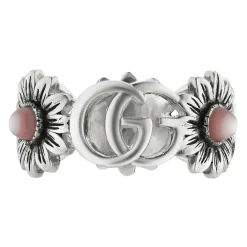 Gucci Smykker*YBC527394002 - Ring i sterlingsølv og lyserød perlemor med dobbelt G og blomstermotiv Grå